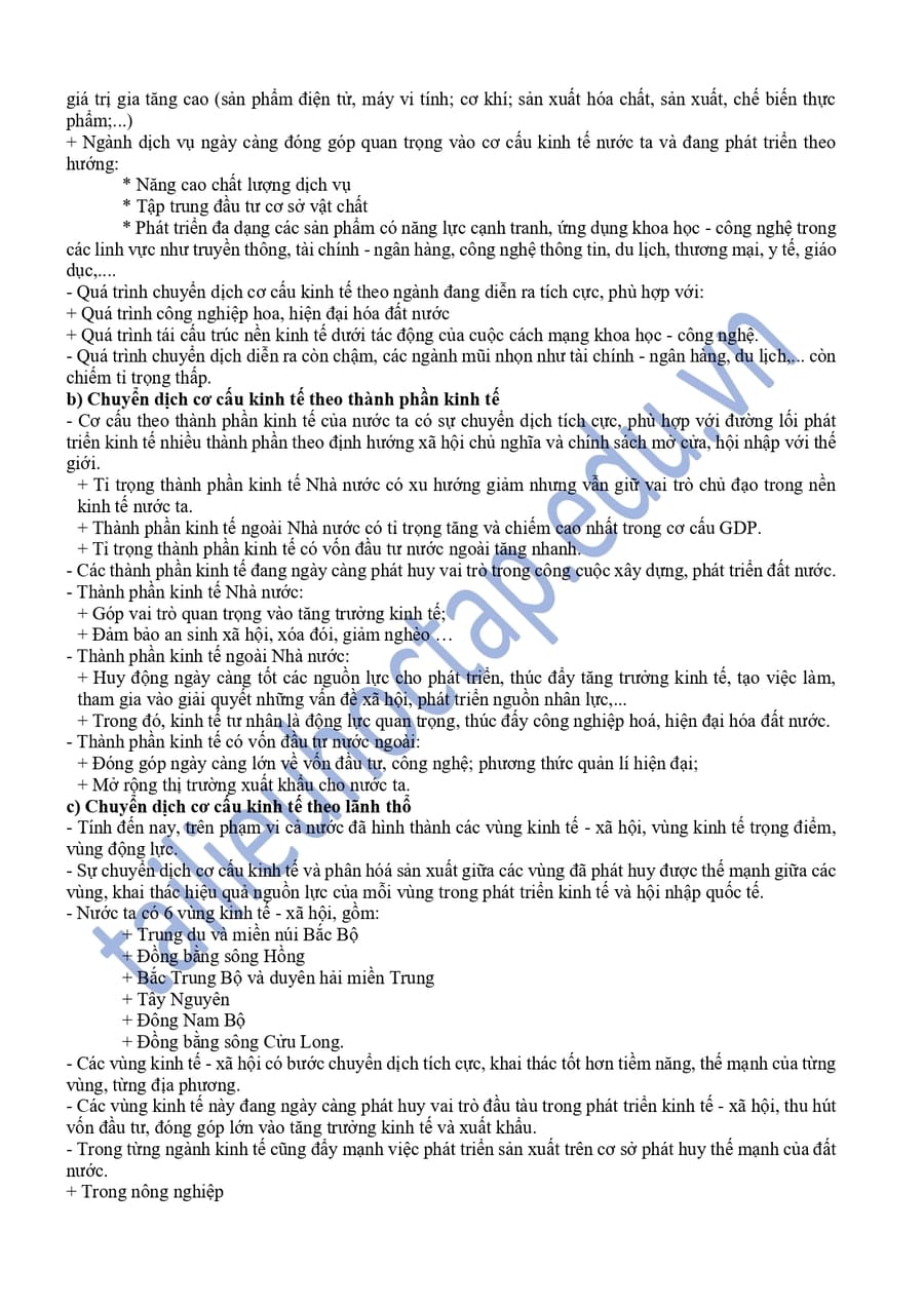 Lý thuyết địa lí lớp 12 bài 10: Chuyển dịch cơ cấu kinh tế 2