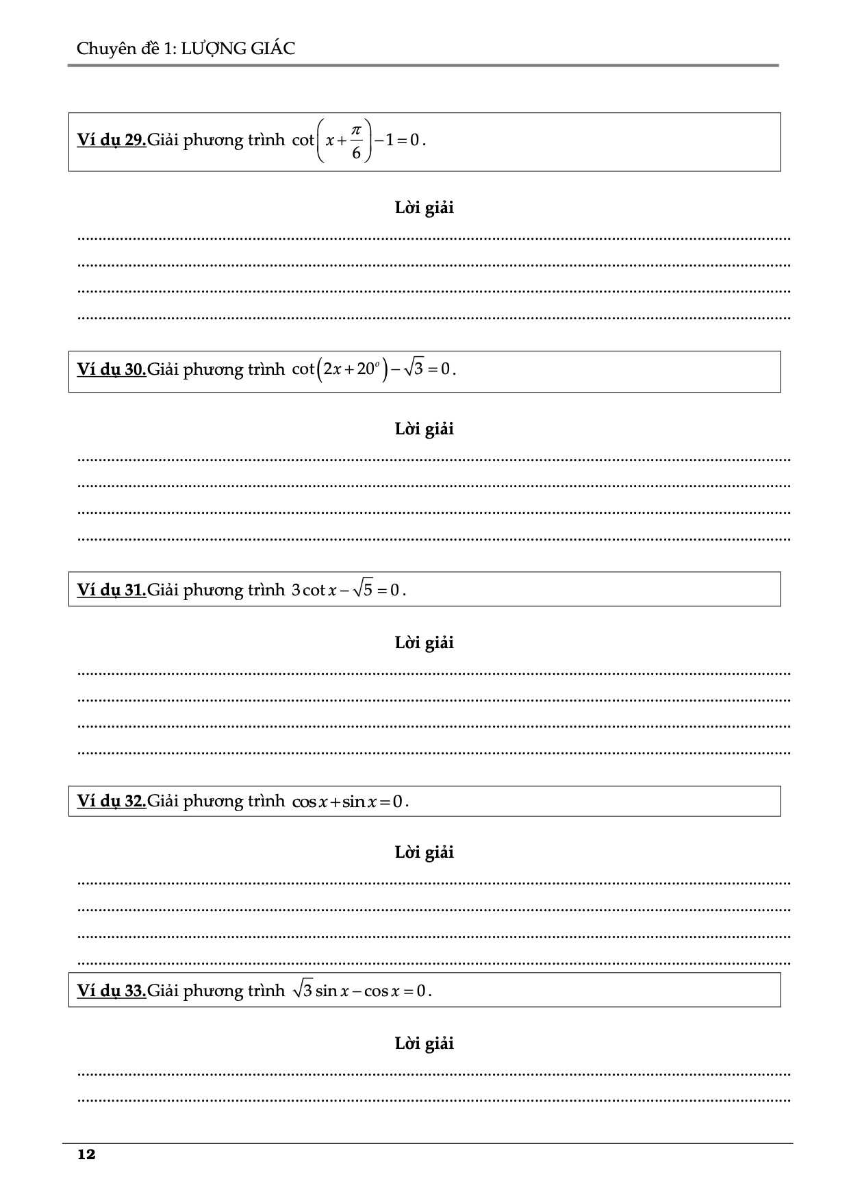 Các bài tập về hàm số lượng giác 11