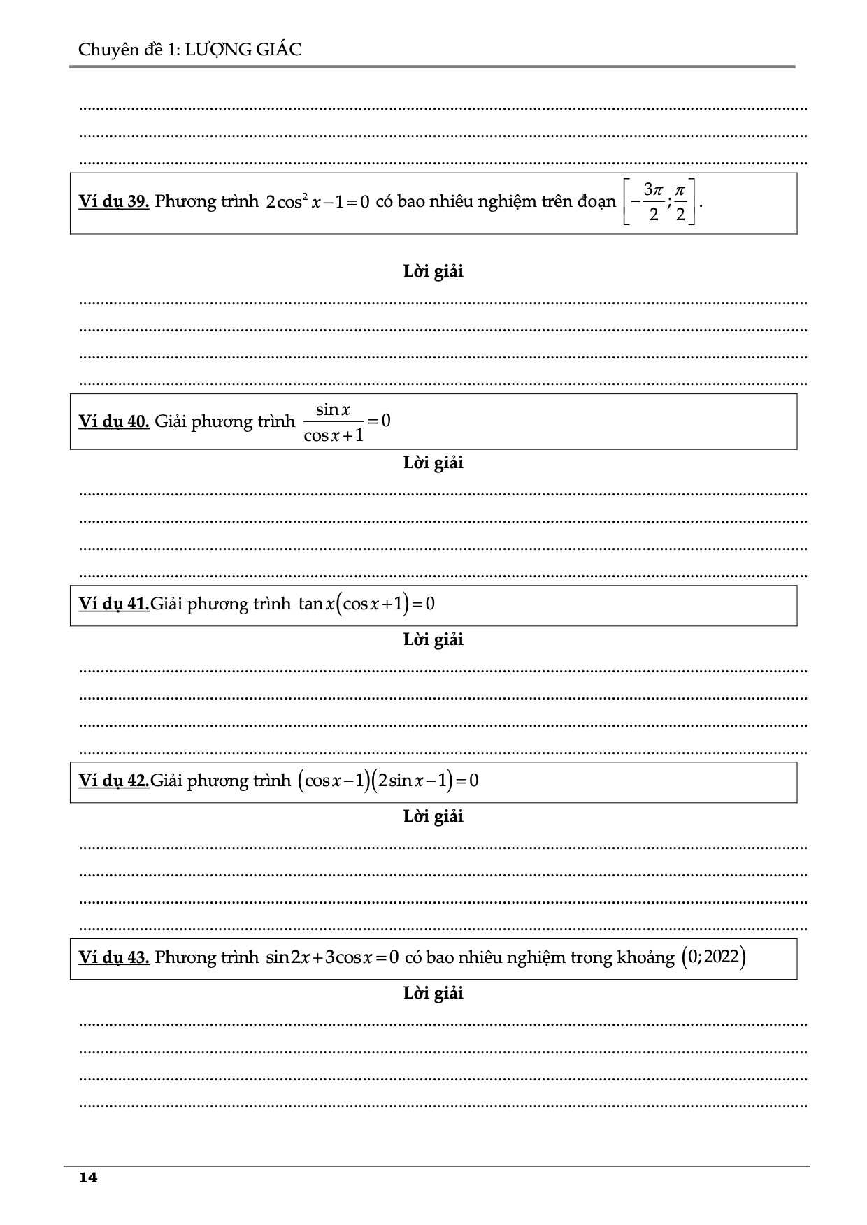 Bài tập lượng giác 11 nâng cao