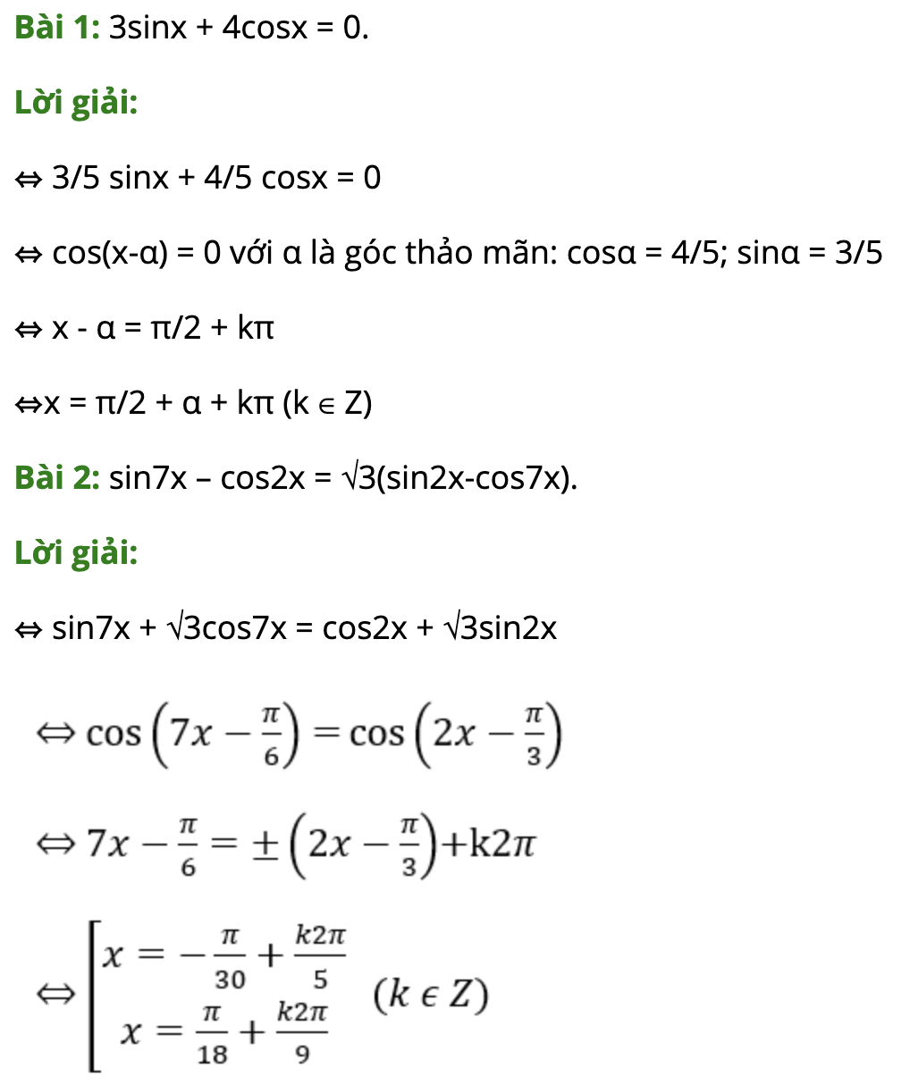 Bài tập phương trình bậc nhất theo sinx và cosx có đáp án