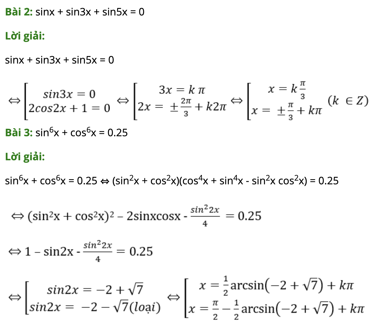 Bài tập giải phương trình lượng giác đặc biệt có đáp án