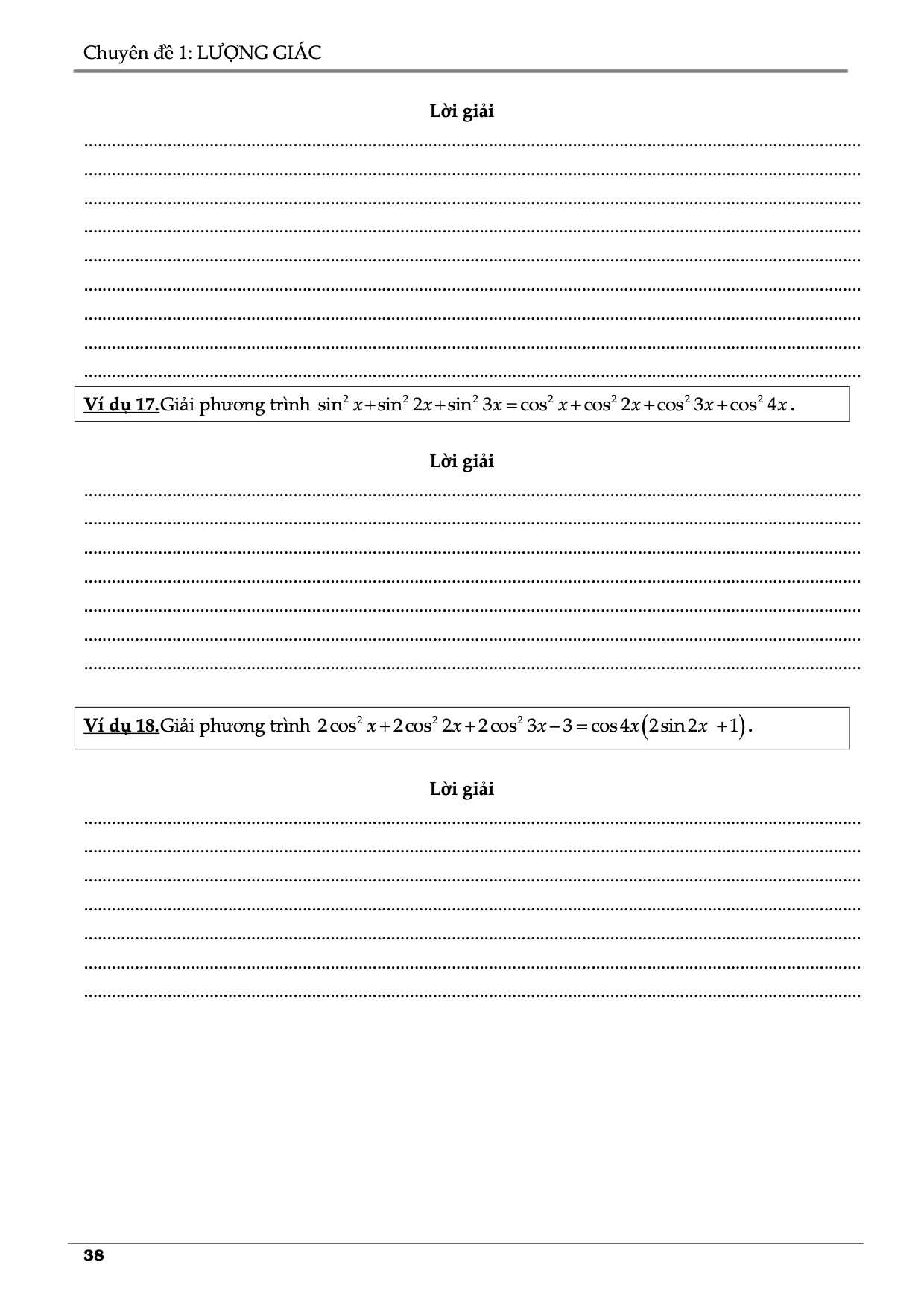 Bài tập lượng giác môn toán lớp 11 nâng cao