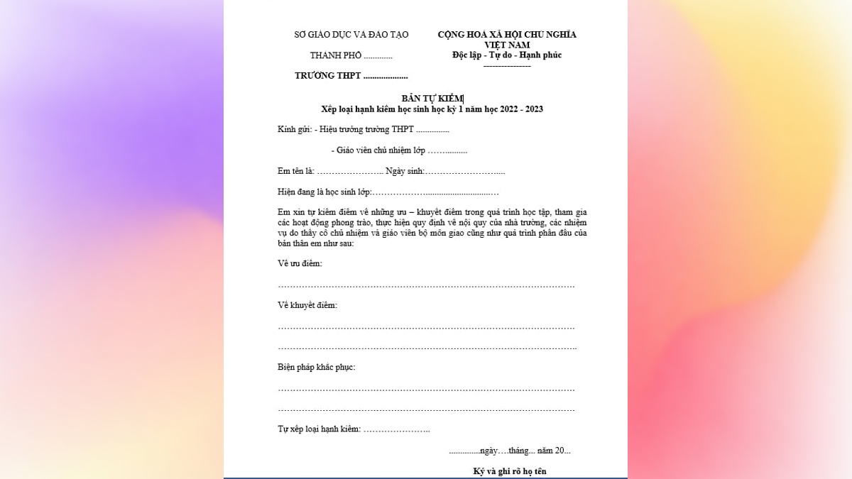 Hướng dẫn cách viết bản kiểm điểm cấp 2
