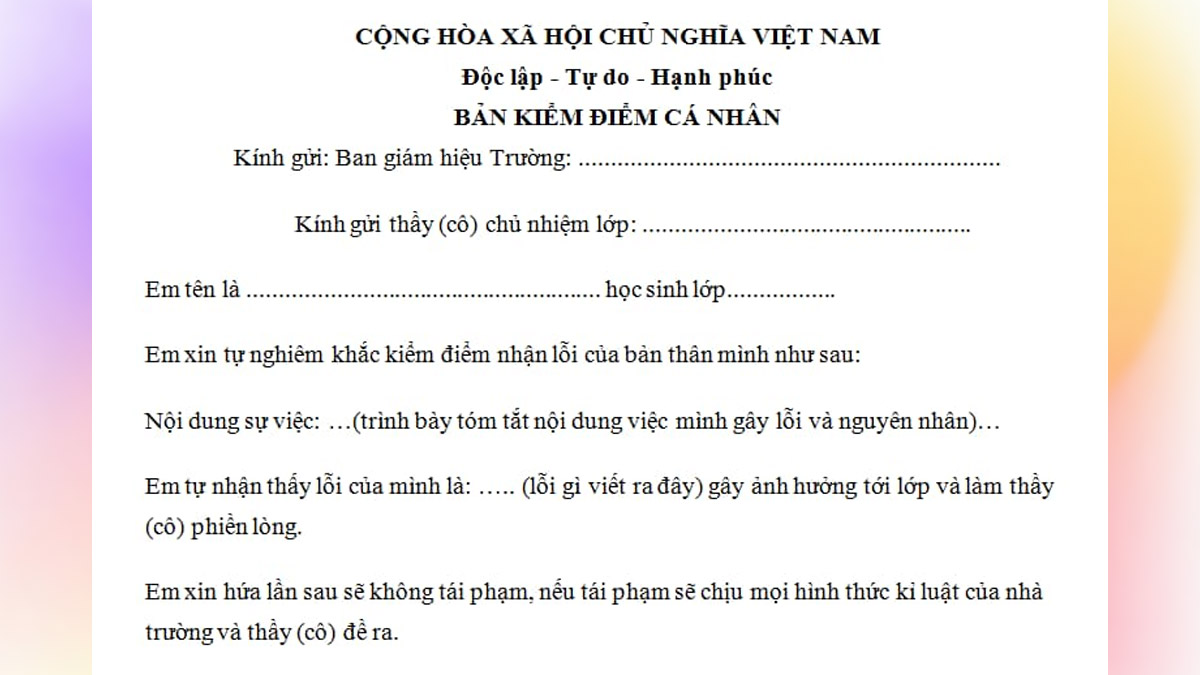 Cách viết bản kiểm điểm cấp 2 đi học muộn