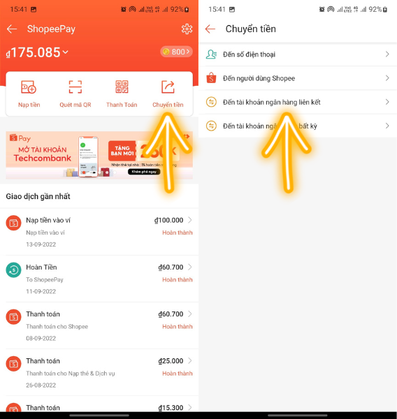 rút tiền về ngân hàng đã liên kết