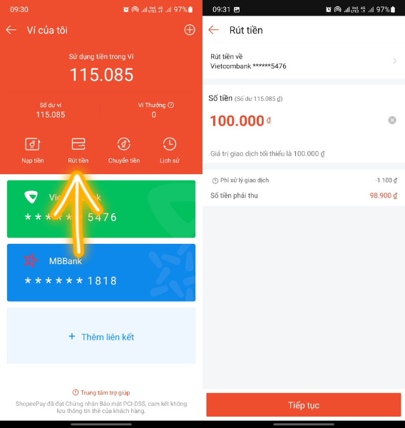 chuyen tien tu shopeepay sang tai khoan ngan hang 6