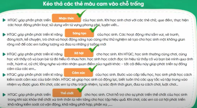 Đáp án Học thông qua Chơi