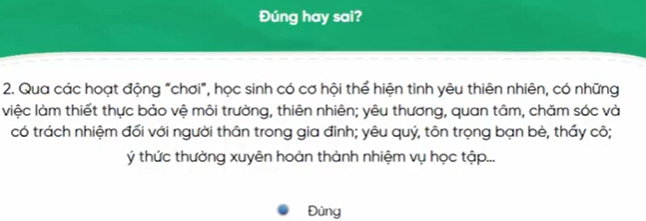 Đáp án Học thông qua Chơi