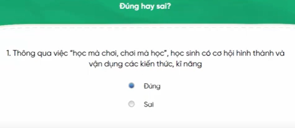 Đáp án Học thông qua Chơi