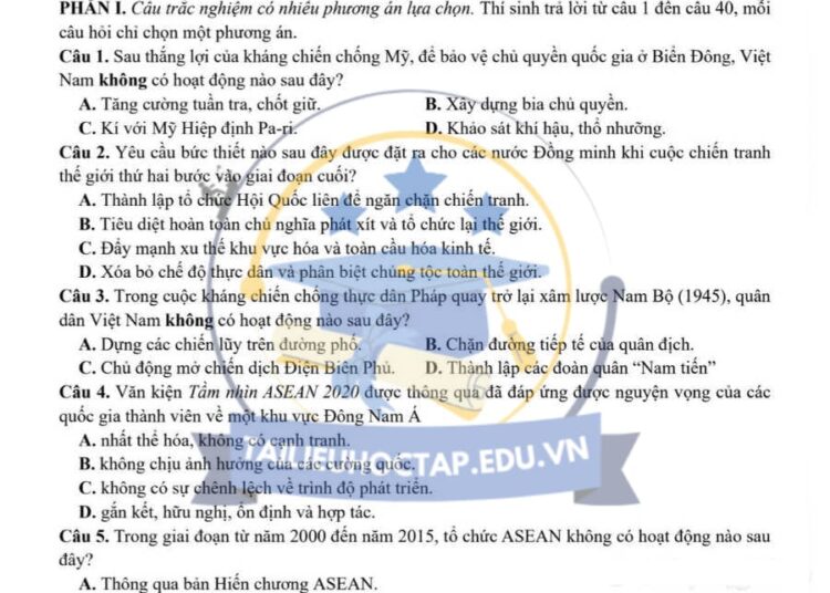 Đề thi KSCL lần 1 môn sử THPT Quế Võ Số 2 lần 1 2025