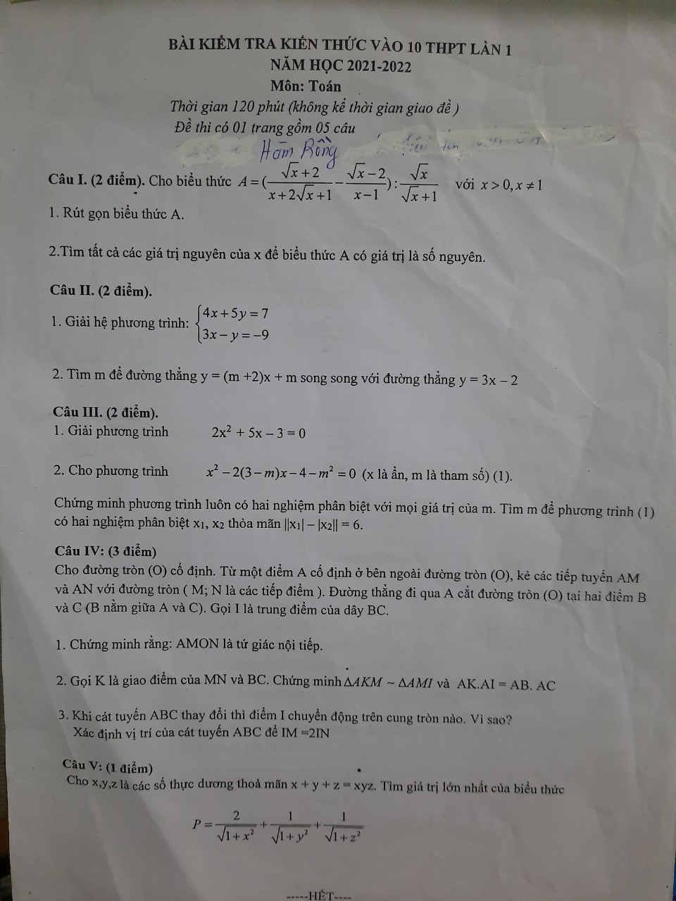 DỀ THI THỬ VÀO 10