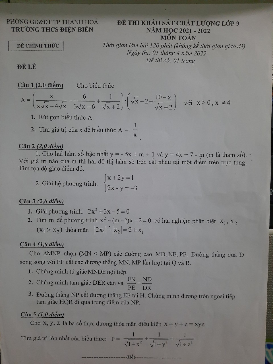de thi thu vao 10 mon toan thanh hoa 9