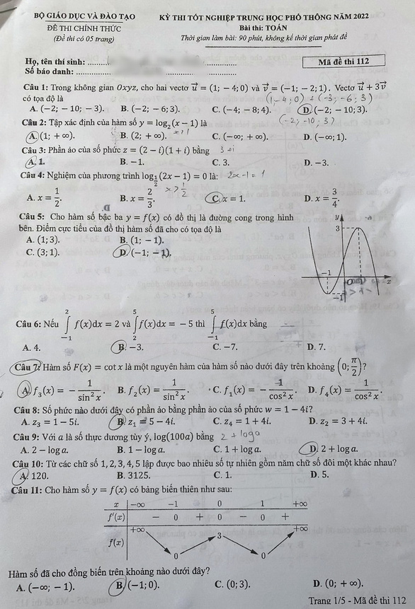 Đề thi toán kỳ thi tốt nghiệp THPT 2022 - Ảnh 3.