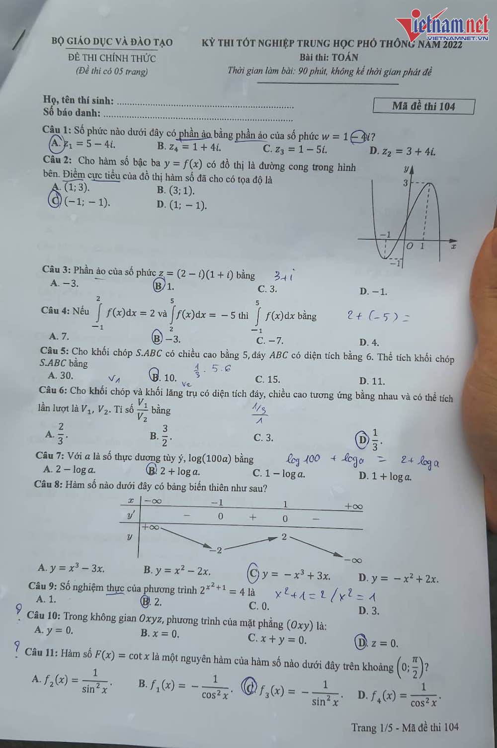 de thi tot nghiep mon toan 2022