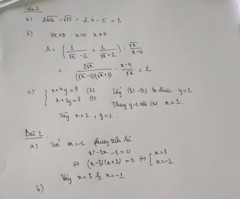Đáp án đề thi tuyển sinh lớp 10 môn toán Quảng Ninh câu 1