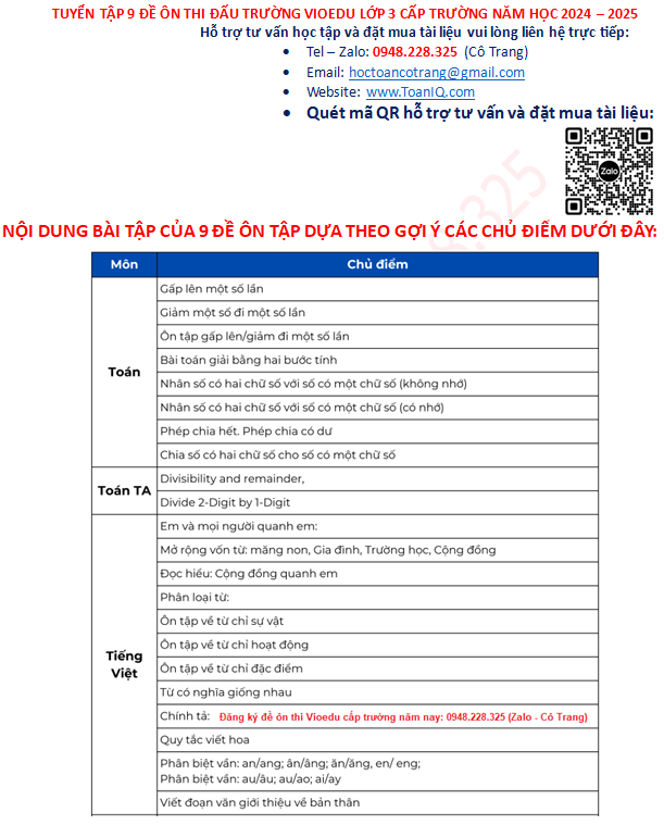 Đấu trường Vioedu lớp 3 cấp Trường năm 2024 - 2025
