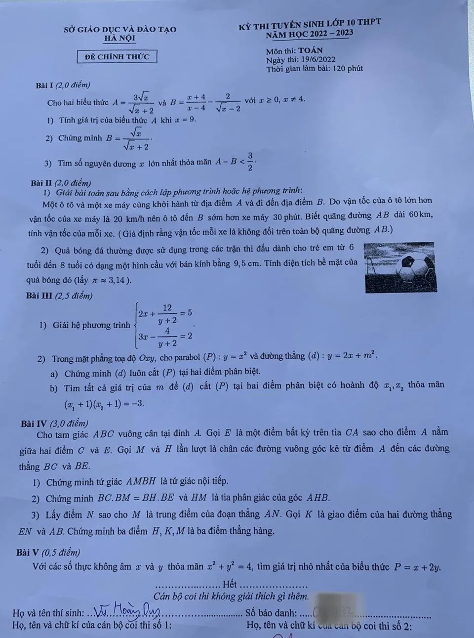 de toan thi vao 10 nam 2022 ha noi 2