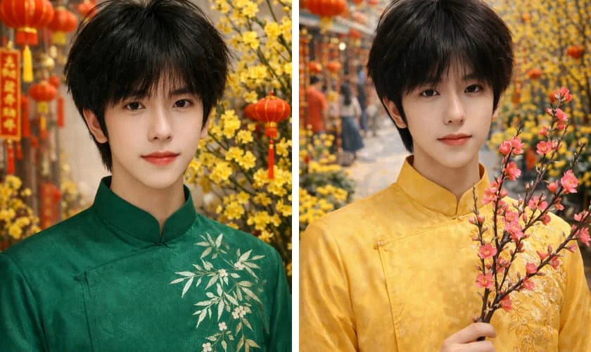 Câu lệnh ghép ảnh Tết 2026 mặc áo dài cho nam