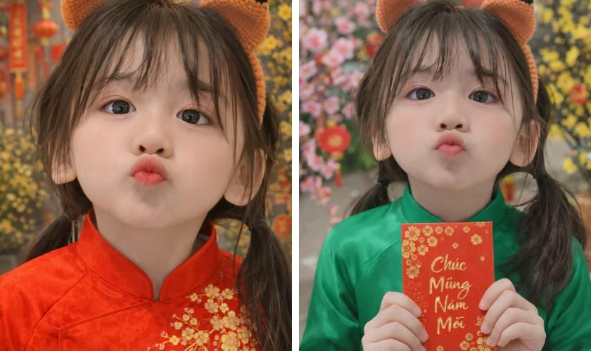 Câu lệnh ghép ảnh Tết 2026 mặc áo dài cho bé