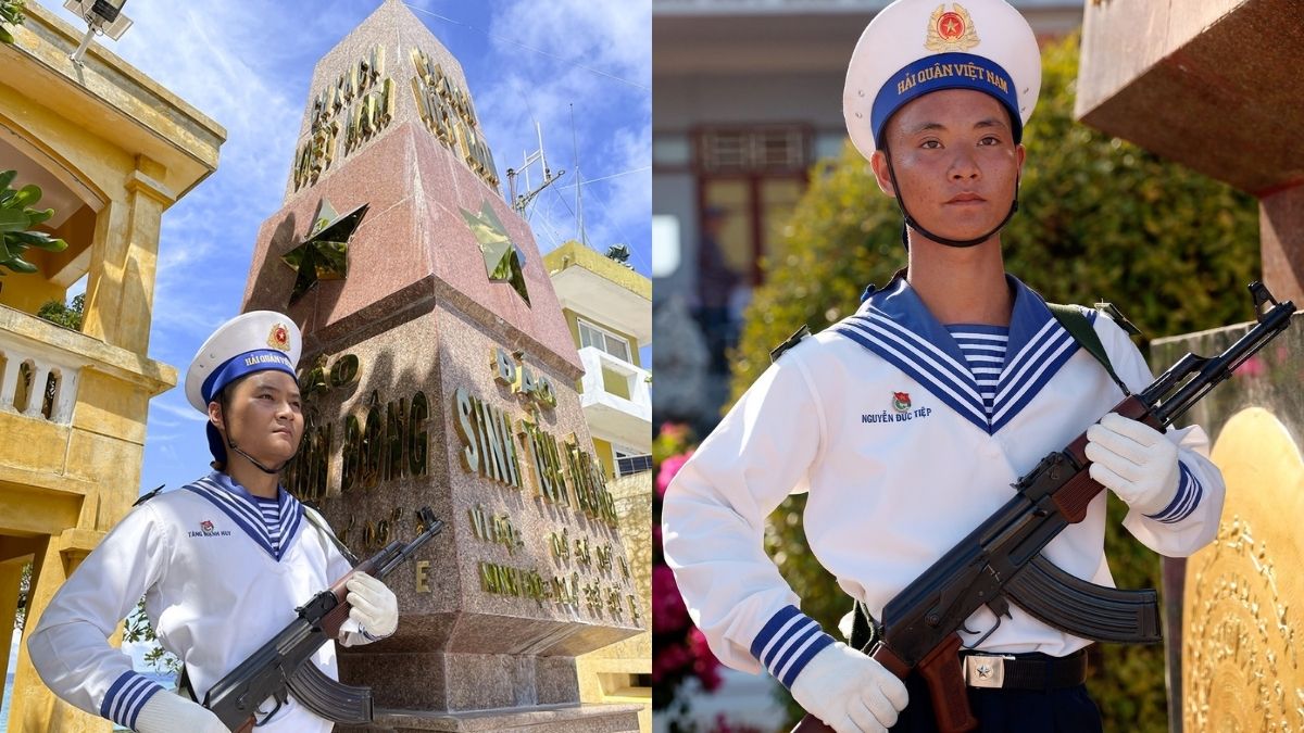 Hình ảnh chú bộ đội cầm súng đứng gác uy nghiêm