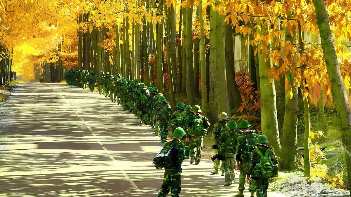 Hình ảnh chú bộ đội hành quân thắng tắp