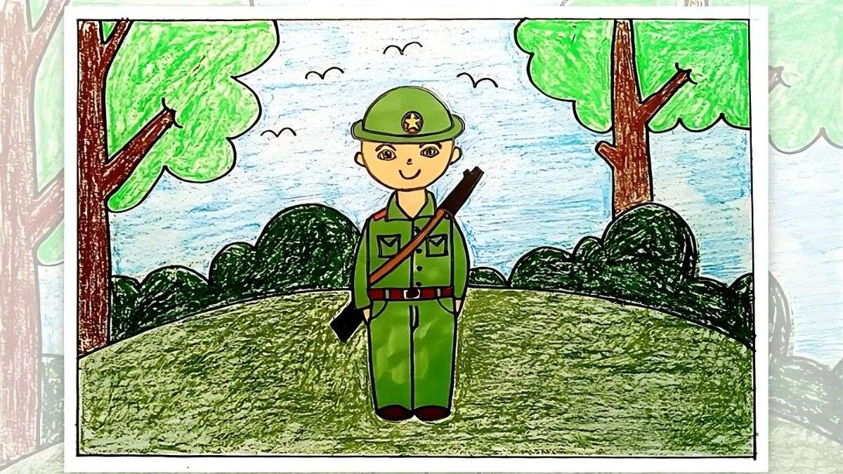 Hình ảnh chú bộ đội hoạt hình đứng uy nghiêm