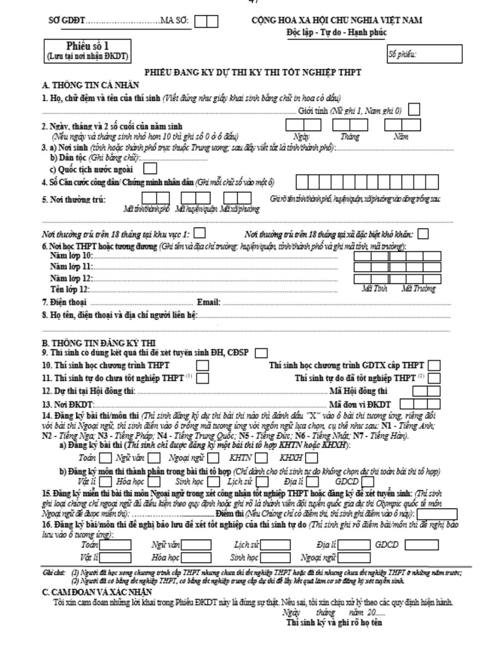 huong dan dien phieu dang ky du thi tot nghiep 1