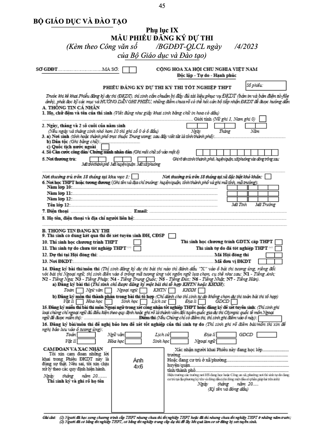 huong dan dien phieu dang ky du thi tot nghiep