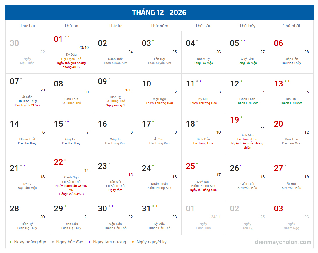 Kết thúc năm với Noel và ngày thành lập Quân đội Nhân dân Việt Nam