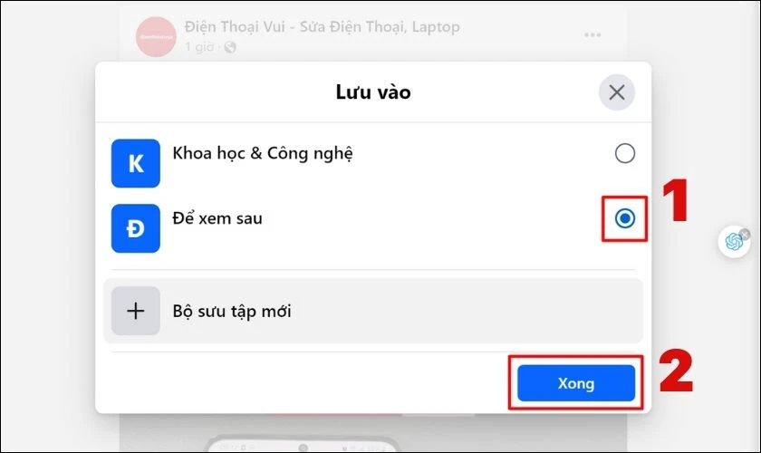 Chọn vào nơi muốn lưu và ấn nút Xong