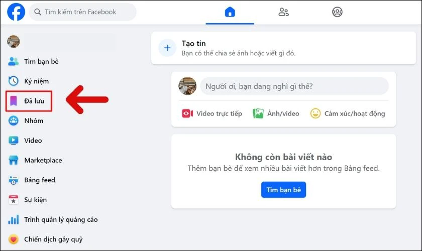 Nhấn vào mục Đã lưu ở phía bên trái màn hình
