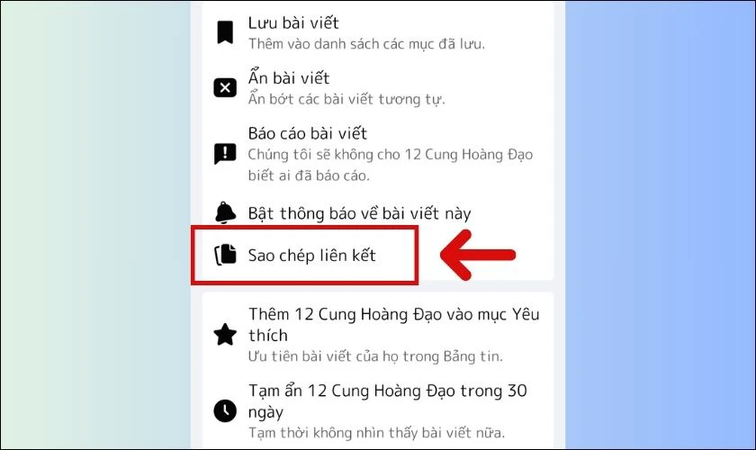 Nhấn vào lệnh Sao chép liên kết