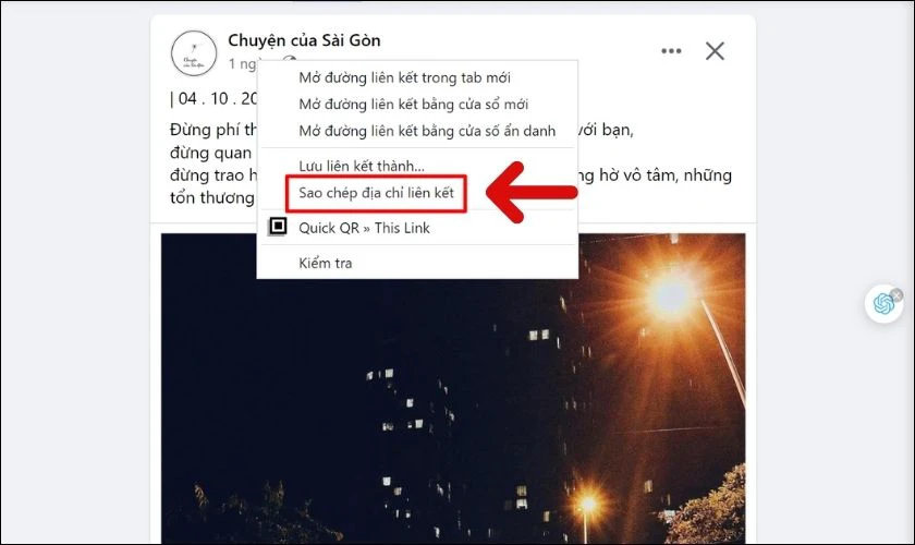 Chọn Sao chép địa chỉ liên kết