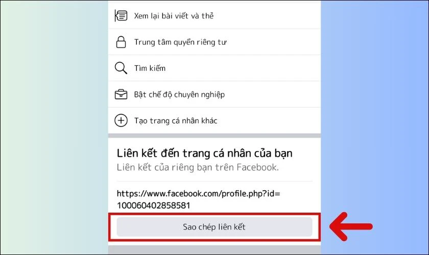 Nhấn vào nút Sao chép liên kết ở cuối trang