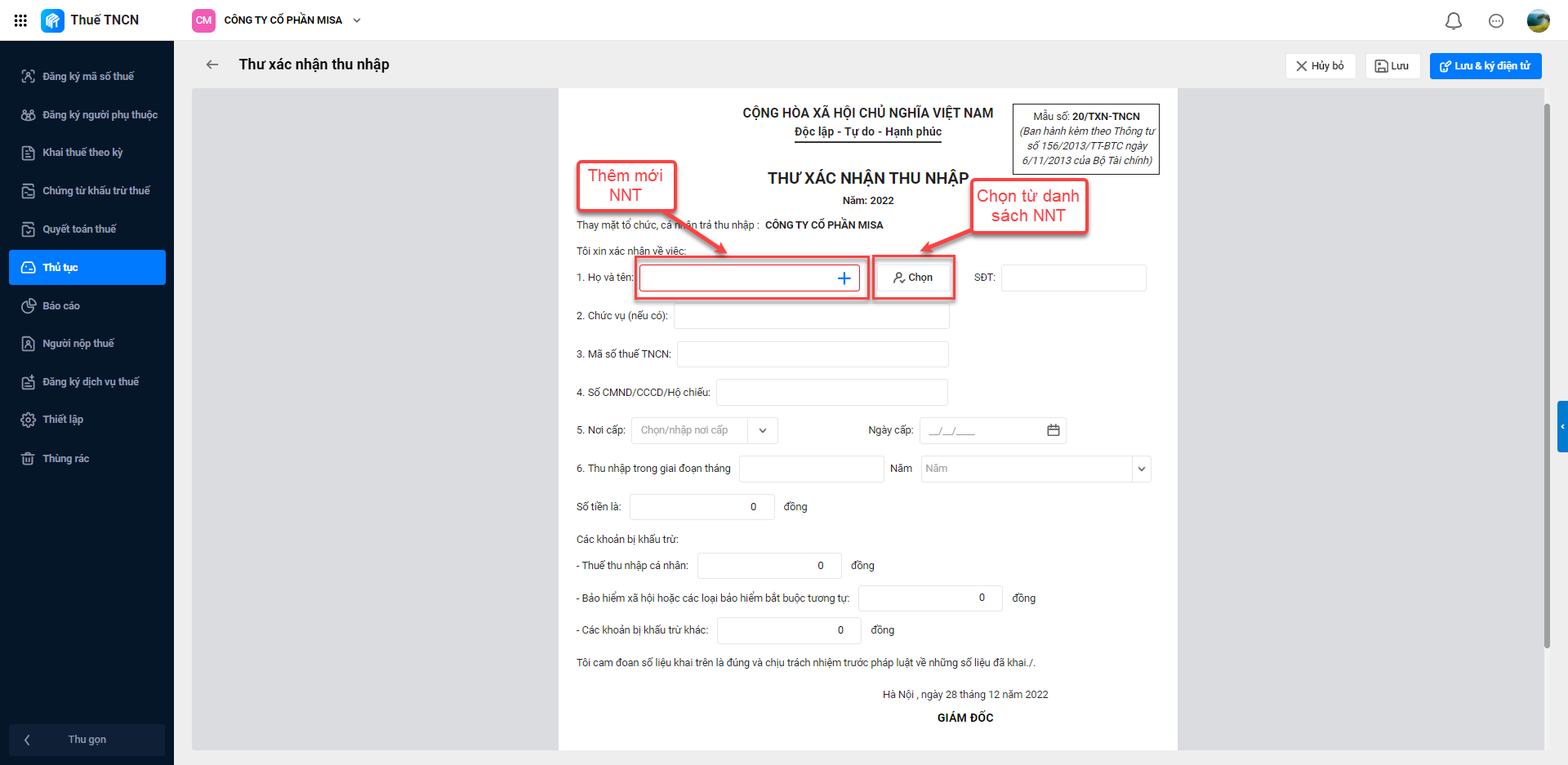 Lập thư xác nhận thu nhập