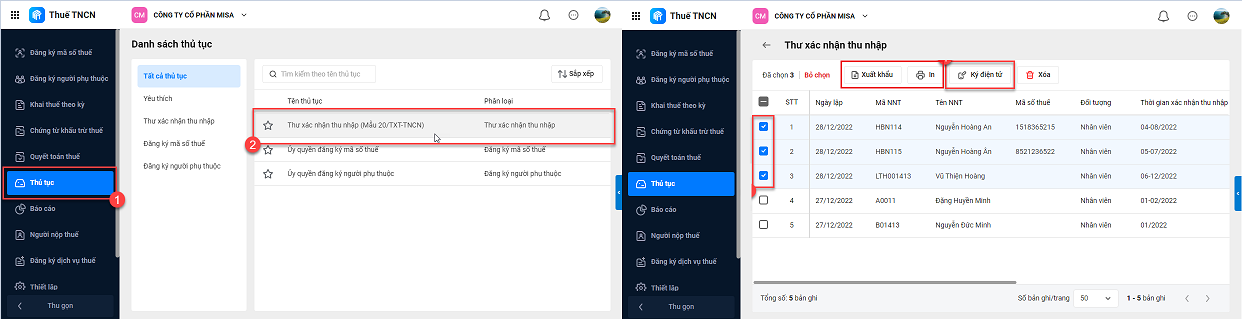 ký điện tử thu xác nhận thu nhập