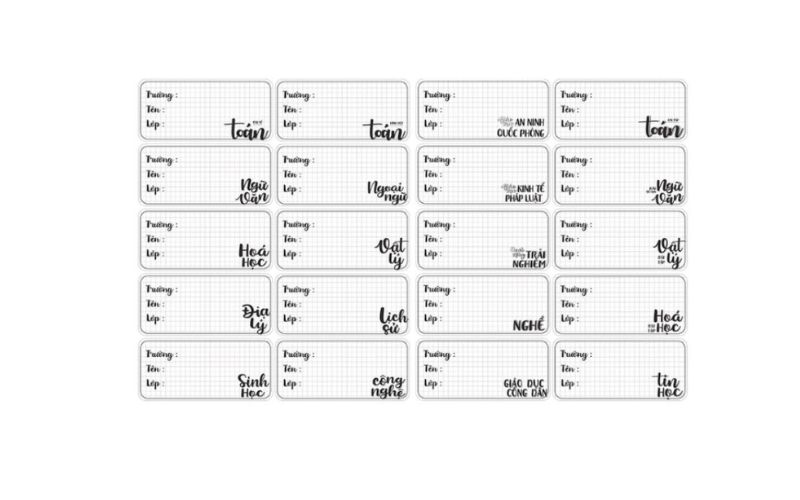 Mẫu nhãn vở đơn giản theo môn học