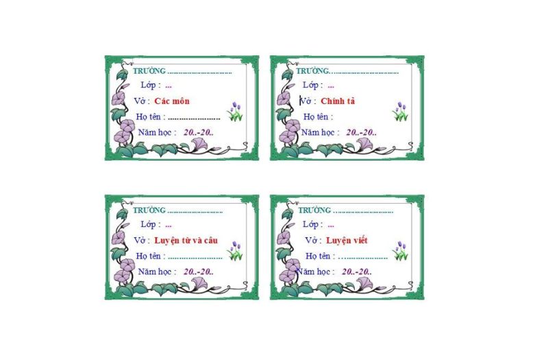 Mẫu bhãn vở họa tiết cỏ cây hoa lá