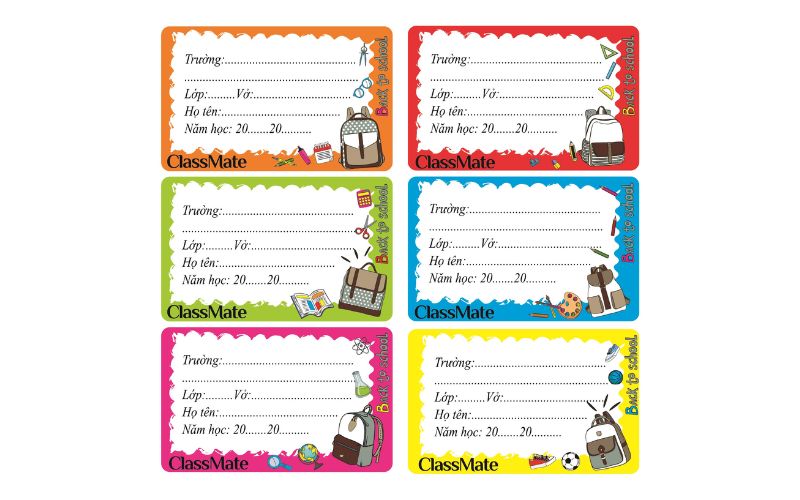 Mẫu nhãn vở màu sắc rực rỡ