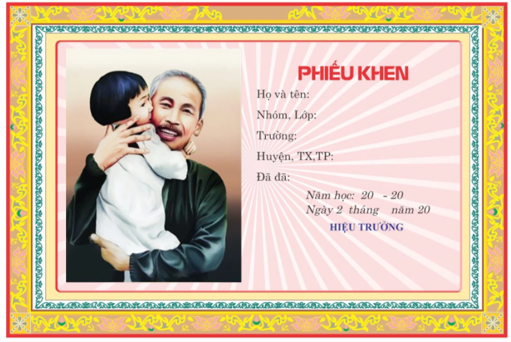 Phiếu khen cháu ngoan Bác Hồ cấp trường