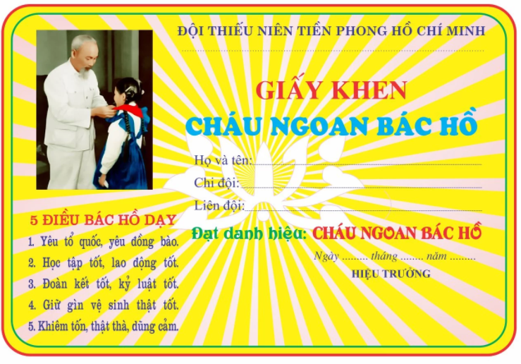 Mẫu giấy khen cháu ngoan Bác Hồ
