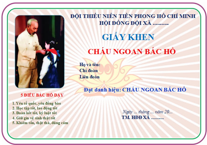 Giấy khen cháu ngoan Bác Hồ mới nhất