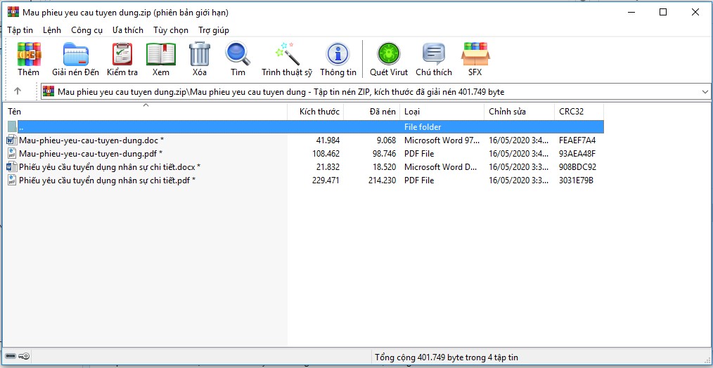 File mẫu phiếu yêu cầu tuyển dụng nhân sự