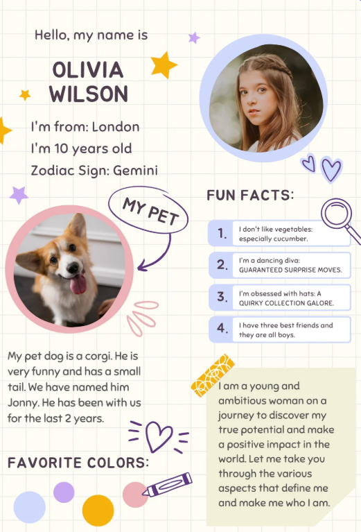 Mẫu Giới thiệu về tôi: Mẫu Giới thiệu về tôi vui nhộn cho học sinh của Canva