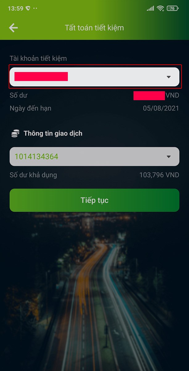 Bạn chọn Tài khoản tiết kiệm.