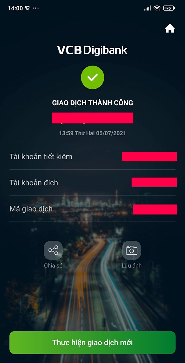 Hoàn thành việc tất toán tài khoản tiết kiệm Vietcombank thành công.