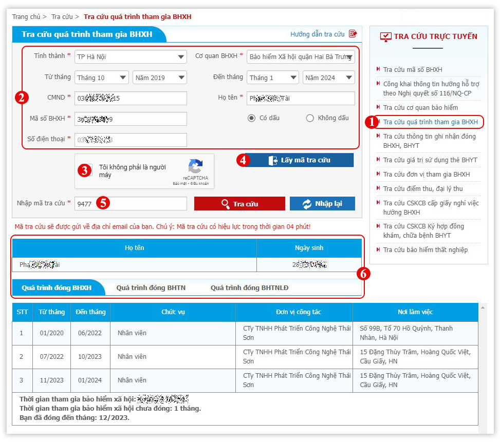 Các bước tra cứu quá trình tham gia BHXH bằng CMND