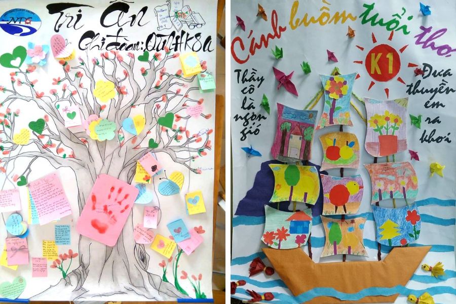 Mẫu trang trí báo tường trên giấy a4 20 11 độc đáo được hoàn thiện từ những nét vẽ sinh động và giấy gấp tỉ mỉ.