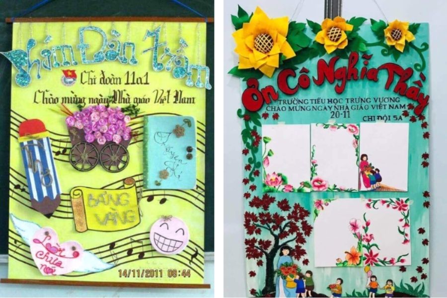 Hai mẫu trang trí báo tường trên giấy a4 20 11 đạt giải cao với nội dung mang ý nghĩa nhân văn, sâu sắc.