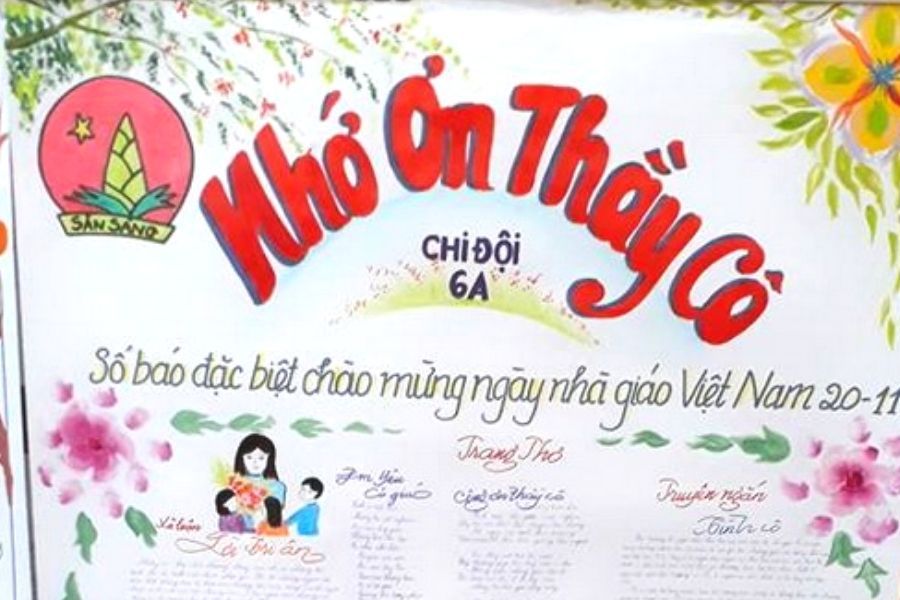 Mẫu trang trí báo tường trên giấy a4 20 11 được tạo nên từ những nét bút chì màu đơn giản nhưng thắm đượm tình cảm.